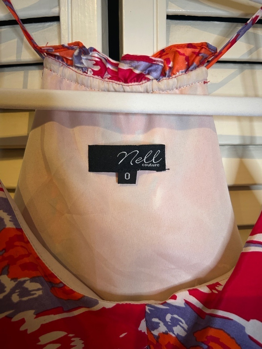 Nell Couture Silk Ikat Print Ruffle Cami Mini Sundress Pink Orange Size 0 - Picture 5 of 6